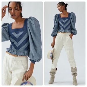 Love The Label Smocked Puff-Sleeve Blouse 👚 Anthropologie
